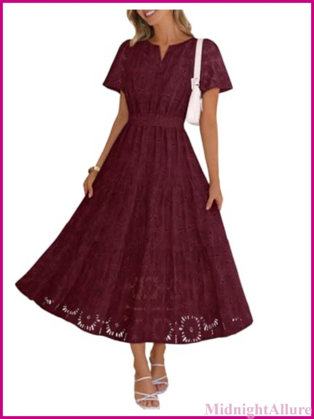 Women's Floral Eyelet Lace Maxi Dress Puff Sleeve Boho Beach Vacation